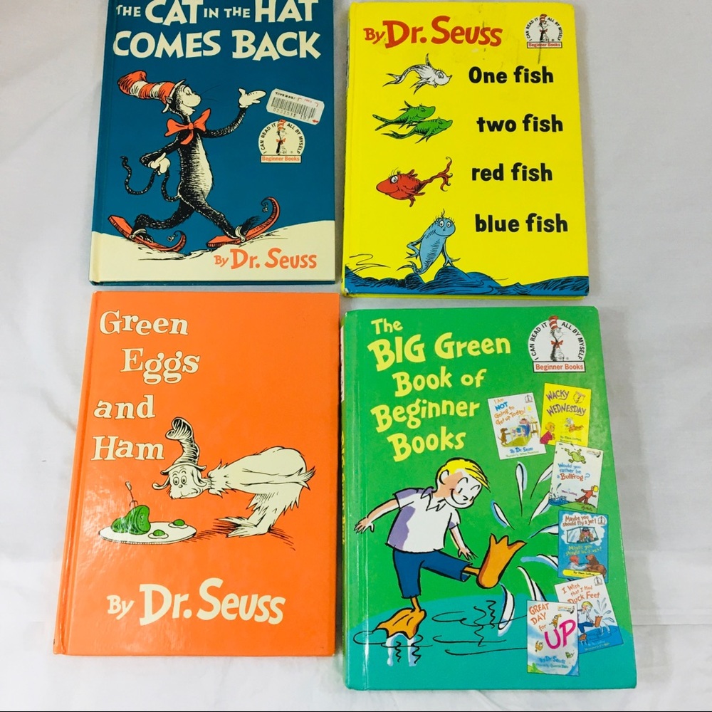 4 Dr Seuss Books Cat in Hat Green Eggs One Fish &